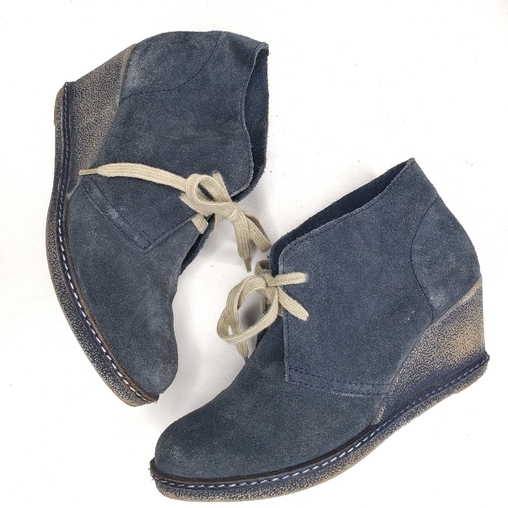Catwalk Suede‎ Leather Wedge Chukka Booties 8 Blue Lace Up Tie Boots Shoes